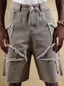 SUMWON Distressed Denim Jorts Frayed Edge Cut Off Knee Length Casual Shorts Festival Beach Summer - Grey - View 6