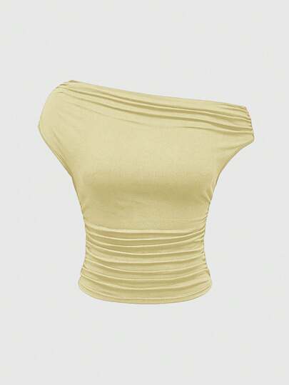 Grunge Punk Camiseta apretada con hombros y fruncidos para mujer, estilo retro revivido de la chica Y2K de Shibuya Milenial