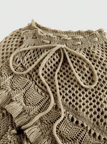 ROMWE Women's Summer Beach Casual Vacation Hollow-Out Knit Skirt - Khaki - View 3