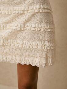 Poéselle Vestido mini elegante de verano para mujer con volantes de encaje, sin mangas y ajustado, para salir