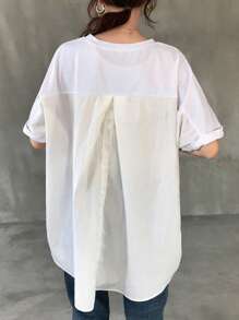 FRIFUL 女士休闲撞色拼接蝙蝠袖 T 恤，夏季 - 白色 - 查看 5
