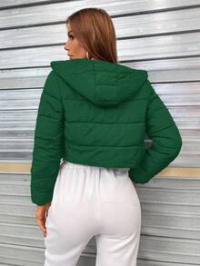 Aveloria Affinna Casual Plain Hooded Cropped Padded Padded Coat, Versatile For Winter Clothes  - Green - View 2