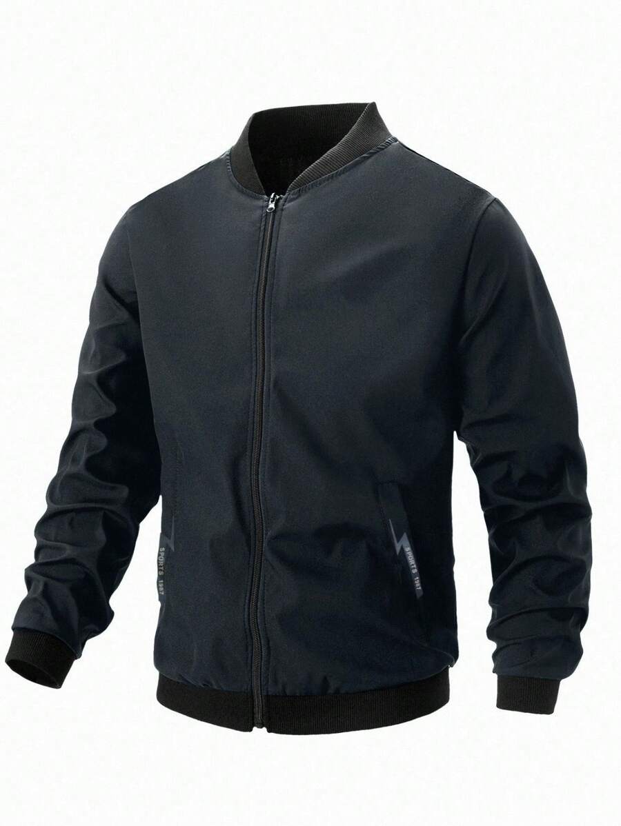 Manfinity Homme Men's Solid Color Minimal Long Sleeve Bomber Jacket Outerwear For Everyday Wear, Fall