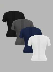 Easithlete 4 chiếc áo thun thể thao tay ngắn liền mạch màu trơn thường ngày mùa hè Sport Studio - Nhiều màu - Xem 6