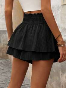 SHEIN Clasi Women Solid Color Waist Tied Loose Skort With Ruffled Hem