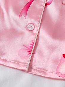 2 件套女婴粉色蝴蝶印花长袖上衣和裤子睡衣套装，春夏 - 粉色 - 查看 5