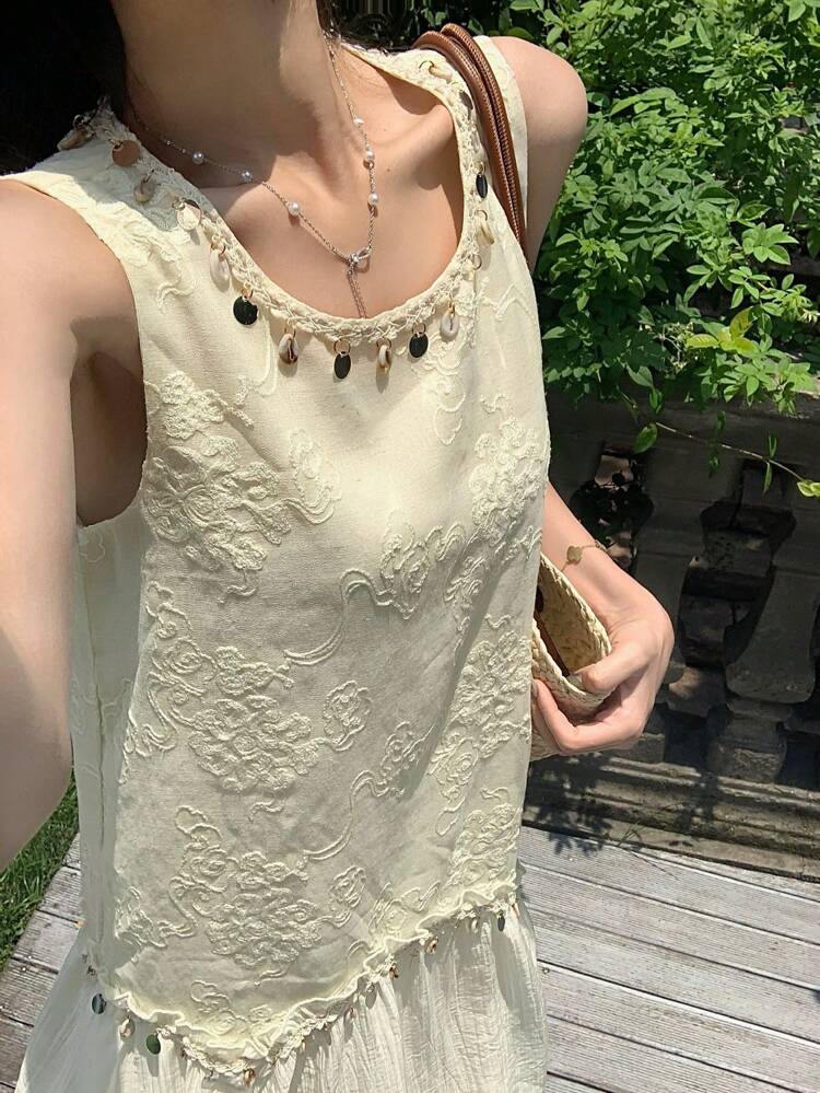 Women's Bohemian Style Bead Patchwork Sleeveless Maxi Print Long Dress For Summer