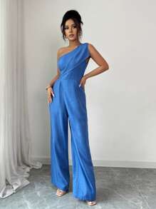 Rafferiza Eleganter Jumpsuit in Unifarbe, Große Größen, Sommer - Blau - Übersicht 6
