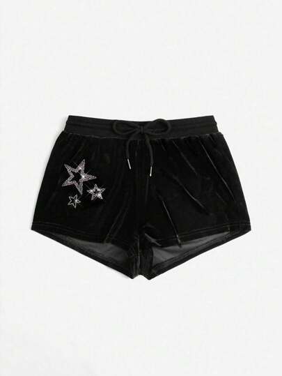 Fairycore Plus Size Retro Y2K Punk Star Rhinestone Distressed Shorts