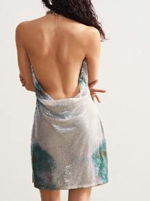 Bohemela 女式针织亮片面料低胸迷你连衣裙 - 綠色 - 查看 7