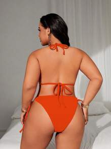 Swim Lushoire 大码女式吊带背心泳衣 - 橘色 - 查看 2