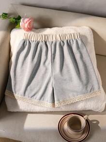 Tween Girls' Lace-Trim High Waisted Shorts - Grey - View 2