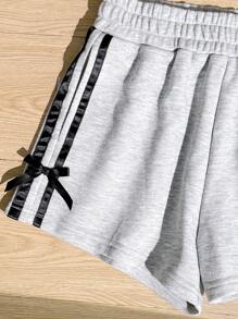 Tween Girls' Casual Everyday Fashion Back To School Gray Sweatpants Shorts With Side Ribbon Bow Trim