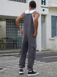 Manfinity Homme 男式纯色宽松工装口袋背带裤