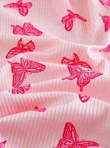 2pcs/Set Baby Girl Butterfly Pattern Ruffle Trim Round Neck Loose Comfortable Knit Nightgown - Multicolor - View 3