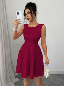 Elenzga Women's Solid Color Casual Elegant Party Minimalist Pearl Chain Sleeveless Dress, Valentine's Day, Butterfly Back Tie, New Year, Vacation, Summer Red - Burgundy - View 7