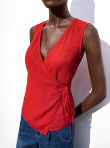 Maija Blusa de mujer con lazo envolvente y asimétrico, nueva para otoño/invierno 2025. Elegante, urbana, romántica y refinada, con estilo Y2K, para festivales de música country, viajes, bodas, cumpleaños, negocios, oficina, citas, salidas, aeropuerto, regreso a la escuela, otoño/invierno