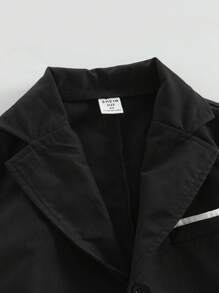 4 件套适合幼儿男孩的正式绅士服装，包括黑色简约翻领西装外套、无袖马甲、蝴蝶结装饰长袖衬衫和黑色西装裤，适合生日派对、婚礼、周年纪念 - 黑色 - 查看 3