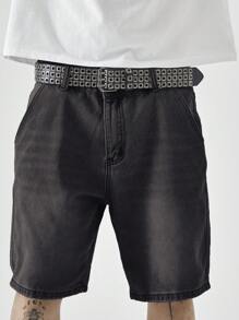 Chillumni 男士休闲街头风格口袋5膝盖长度牛仔短裤男士牛仔短裤 - 黑色 - 查看 7