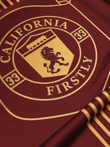 Manfinity Campus Court Áo thun cổ tròn cỡ lớn phong cách Street Academy INS dành cho nam, thời trang đường phố Y2K - Đỏ - Xem 3