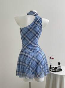 Chiquease Women's Summer Plaid Sleeveless Ruched Mini Dress, Fashion Women Short Dresses Summer