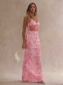 Glamine Sexy Sequin Embroidery Mesh Long Dress, Summer