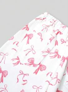 Teen Girl Casual Straight Wide Leg Bowknot Print Jeans,Pink Summer Streetwear Holiday Design,Multiple Pockets Elastic Waist Zipper Fly Denim Pants - Multicolor - View 6