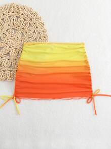 Swim Vcay Ombre Side Drawstring Beach Sarong Skirt For Summer Beach Vacation - Multicolor - View 2