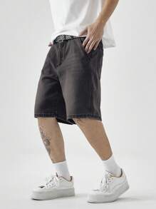 Chillumni 男士休闲街头风格口袋5膝盖长度牛仔短裤男士牛仔短裤 - 黑色 - 查看 6