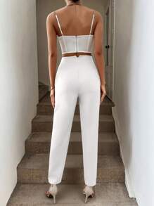 SHEIN LUNE 女士简约纯白色七分裤 - 白色 - 查看 2