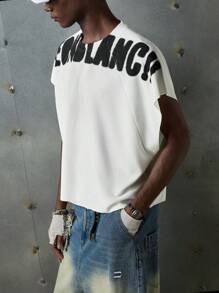 NEON BLANC Men's Street Style White Knitted Graphic Letter Print Round Neck Knitted Top, Suitable For Summer - White - View 4