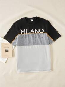 SHEIN Tween Boy Casual Minimalist Letter Print Round Neck T-Shirt, Summer 2025 Back To School Season Collegiate & Sportswear - Multicolor - View 3