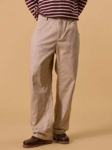 Musero Carpenter 直筒裤，纽扣开合，腰带孔，春夏街头风格 - 卡其色 - 查看 2