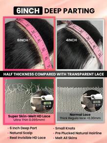TrueHD 13x6 Skinlike HD Lace Silky Straight Lace Front Wig Human Hair 32Inch Frontal For Women Natural Black Pre-Plucked Hairline Unprocessed Human Hair Wig