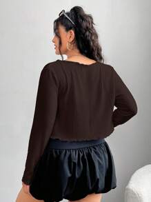 SHEIN EZwear 大码女式咖啡棕色开襟羊毛衫，适合春夏度假和音乐节穿着 - 咖啡棕 - 查看 2