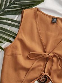 Travachic 2pcs/Set Women Solid Color Woven Cropped Sleeveless Tank Top & High Waist Printed Woven Mini Skirt,Fall Winter Clothes, New Year, Wedding Guest Outfits, Elegant Graduation,  Casual Outfits