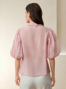Anewsta Women's Elegant Floral Applique Pink Blouse, Romantic Valentine's Day Summer Holiday - Pink - View 2
