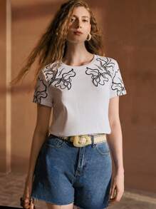 MOTF PREMIUM T-SHIRT À MANCHES COURTES AVEC BRODERIE