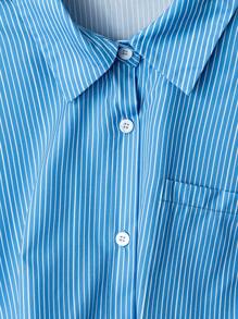 SHEIN PETITE Damen Große Größen Lässig Blau & Weiß gestreiftes langärmeliges kurzes Hemd