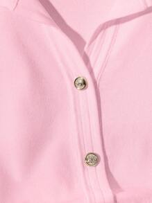 Franclia New Korean Style Casual & Commute Versatile Women's Polo Collar Knit Top, Summer - Pink - View 5