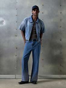 NEON BLANC 男士街头风格梭织长款牛仔裤 - 藍色 - 查看 7