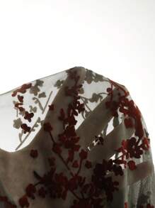 EastFlair 女式夏季性感植绒网眼透明衬衫