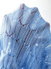 Manfinity Homme Men's Faux Pearl Decor Short Sleeve Hollow Out Single-Breasted Knit Sweater,Baby Blue Summer Elegant Vacation Crochet Shirt Knitted Shirts For Men - Blue - View 6