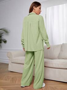 SHEIN EZwear Conjunto informal de mujer de color verde menta tejido - verde menta - Ver 2