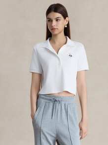 Briarwyn Áo thun polo cổ bẻ tay ngắn màu trơn đơn giản cho nữ Áo phông họa tiết phong cách Old Money cho nữ Quần áo trở lại trường - trắng - Xem 7