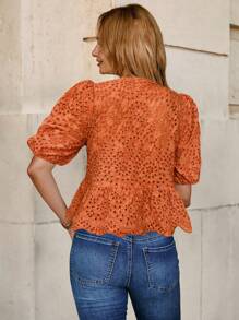 Solivie 女式系带泡泡袖刺绣衬衫，情人节夏季优雅度假装，欧洲 Y2K 乡村俱乐部性感教师上衣 - 橘色 - 查看 2