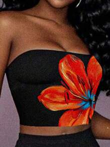 Slaydiva 2pcs Casual Minimalist Floral Print Tube Top & Skirt Suit For Women, Summer Beach Vacation Outfits Suitable For Going Out - Multicolor - View 4