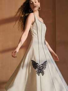 MOTF PREMIUM VESTIDO DE LINO CON ACABADO CONTRASTANTE - Albaricoque - Ver 5