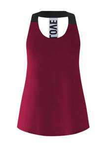 Easithlete Bộ đồ thể thao nữ gồm áo tank top cổ tròn và quần legging màu trơn, đồ tập luyện, quần áo thể thao nữ, trang phục thể thao. - Màu Đỏ Sâu - Xem 3