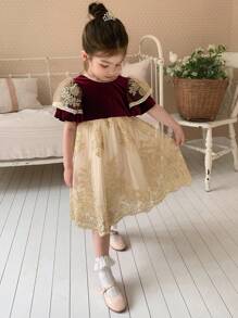 DAZY Vestido de niña de estilo vintage burdeos, ropa de otoño para niña joven - Burdeos - Ver 4